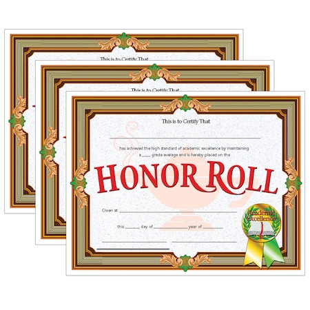 Hayes Honor Roll Certificate, 30 Per Pack, PK3, Recommended Grade: K-12 VA612